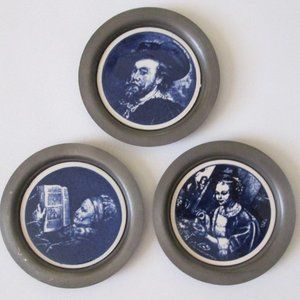 Zuiver Tin Mini Plate Lot 3 Metal Wall Hangings With Blue Holland Tiles